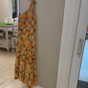Time and Tru One-Shoulder Floral Dress - Orange and Green